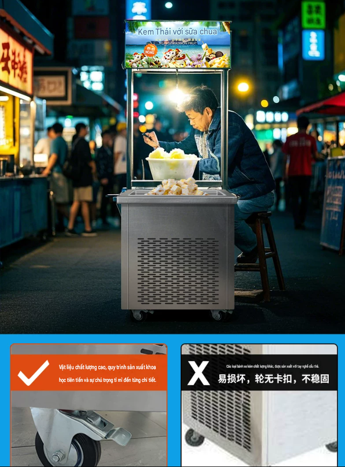 Máy Làm Kem Cuộn Chảo Vuông Đơn Model 350 - Công Suất 1600W, Kích Thước 56x56x73cm, Làm Kem Siêu Tốc, Bền Bỉ Tiết Kiệm - Ảnh 4