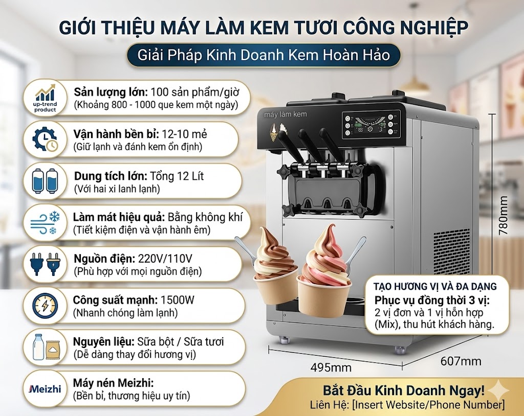 Máy làm kem tươi để bàn 3 vòi