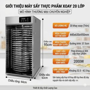 Máy sấy 20 khay tròn đường kính 37cm - Hàng chính hãng 100% - Bảo hành 1 năm