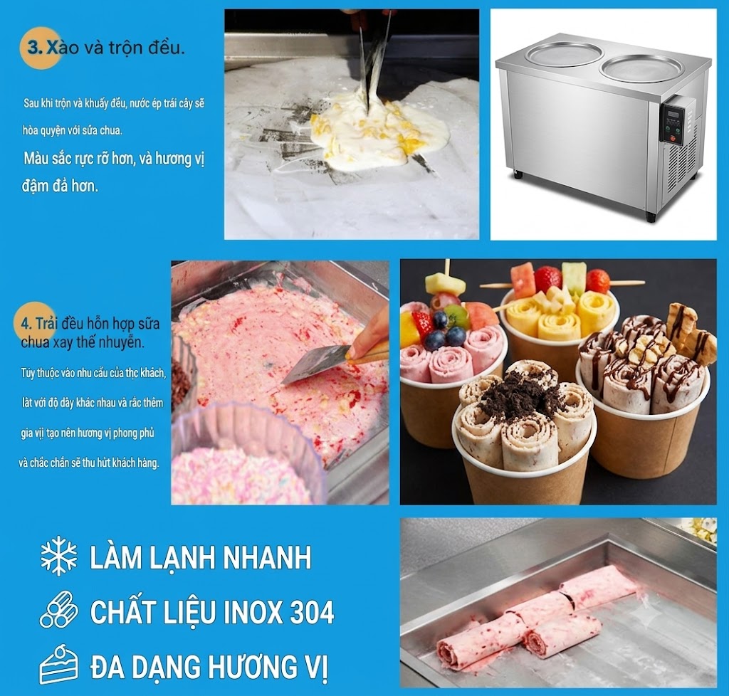 Máy Làm Kem Cuộn Chảo Vuông Đôi , Làm Kem Siêu Tốc, Bền Bỉ Tiết Kiệm - Ảnh 7