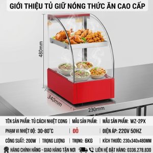 Tủ Trưng Bày Giữ Nhiệt Thức Ăn WZ-2PX - Thiết Kế Kính Cong Sang Trọng, Tiết Kiệm Điện, Nhỏ Gọn 230x340x480mm