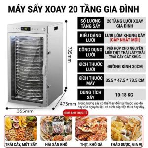 MÁY SẤY THƯC PHẨM 20 KHAY TRONG ĐƯỜNG KÍNH KHAY 30CM