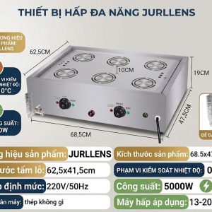 bếp hấp, lò hấp dimsum JURLLENS bằng thép không gỉ 6 HỌNG , kích thước 68.5x47.5x19cm, công suất 5000W