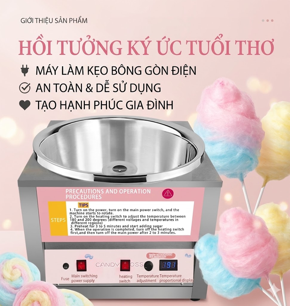 Máy làm kẹo bông gòn điện .Công suất 1200w - Ảnh 4