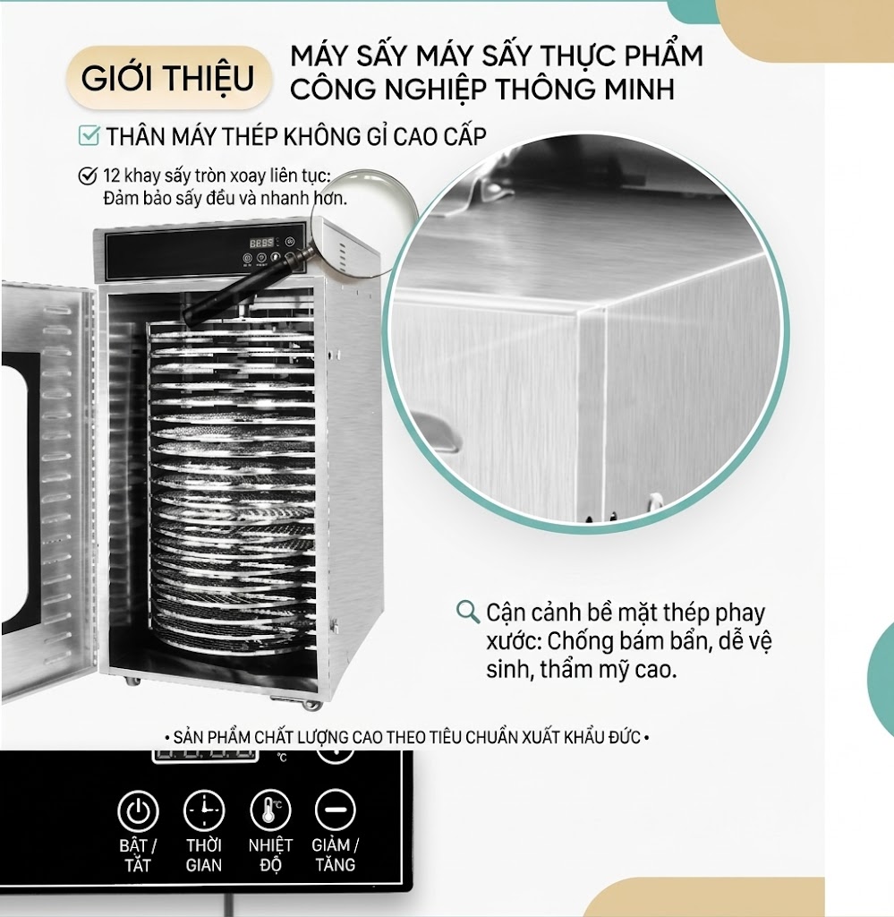 Máy sấy 20 khay tròn đường kính 37cm - Hàng chính hãng 100% - Bảo hành 1 năm - Ảnh 4