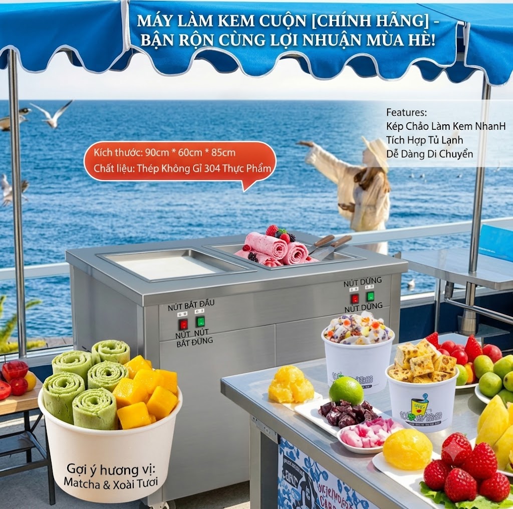 Máy Làm Kem Cuộn Chảo Vuông Đôi , Làm Kem Siêu Tốc, Bền Bỉ Tiết Kiệm - Ảnh 3