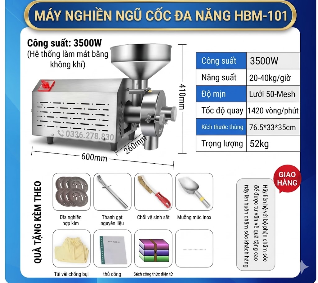 Máy Xay Ngũ Cốc Công Nghiệp, Xay Được Tất Cả Các Loại Hạt Ngũ Cốc, Cà Phê, Tam Thất vv... Hoạt Động Mạnh Mẽ, Inox 304