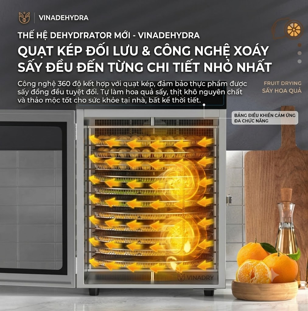 Máy Sấy Thực Phẩm 12 khay Xoay 360°, thương hiệu UCK - Công Nghệ Cảm Ứng Thông Minh - Ảnh 6