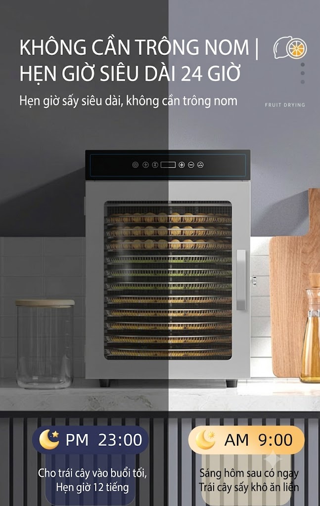 Máy Sấy Thực Phẩm 12 khay Xoay 360°, thương hiệu UCK - Công Nghệ Cảm Ứng Thông Minh - Ảnh 7