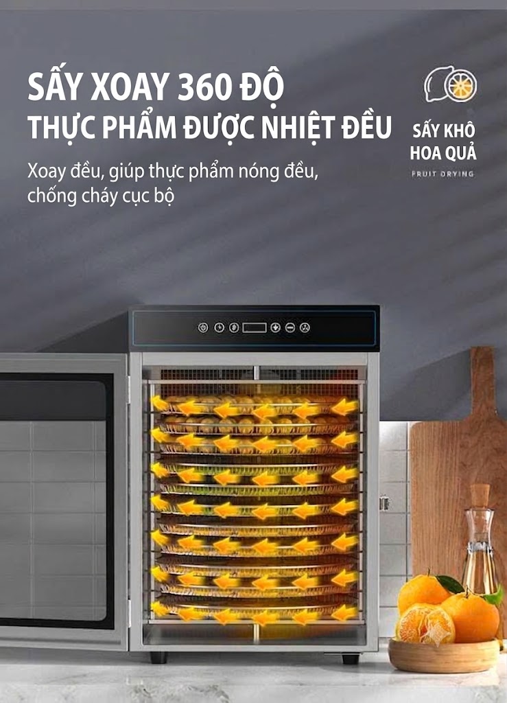 Máy Sấy Thực Phẩm 12 khay Xoay 360°, thương hiệu UCK - Công Nghệ Cảm Ứng Thông Minh - Ảnh 2