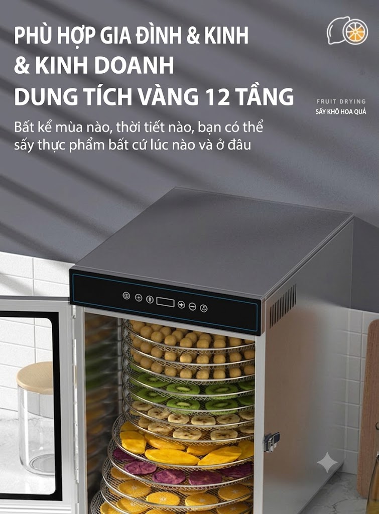 Máy Sấy Thực Phẩm 12 khay Xoay 360°, thương hiệu UCK - Công Nghệ Cảm Ứng Thông Minh - Ảnh 3
